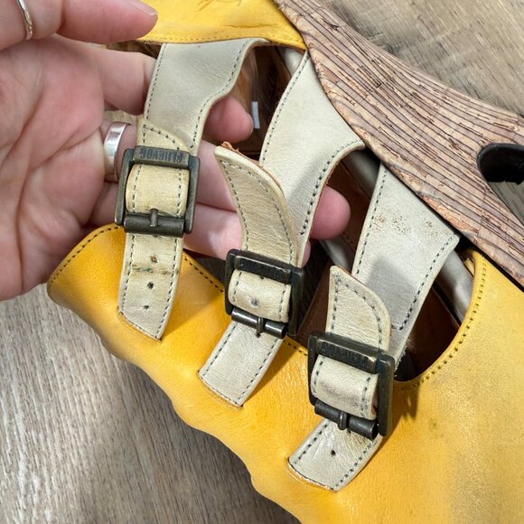 John Fluevog Pindown Farrah Wedge Heel Shoes Yellow Cream Buckle Statement 9 - Picture 7 of 12